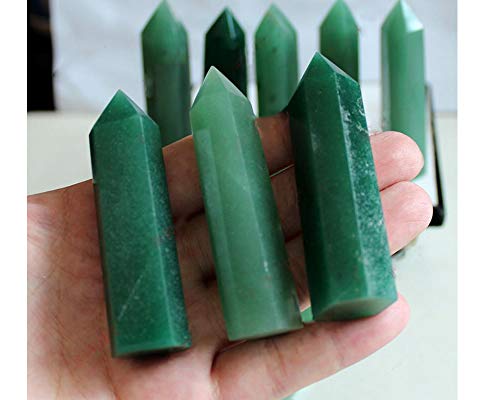 StoneStory Natural Green Aventurine Healing Quartz Crystal Point Faceted Prism Wand Reiki Figurine Stone Pack of 2 (Green Aventurine, 7-8cm)