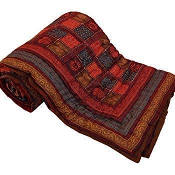 Prewiz Cotton Quilt for Double Bed - Handprinted Floral Dabu Jaipuri Razai - Lightweight, Warm & Soft Jaipuri Rajai for Winter