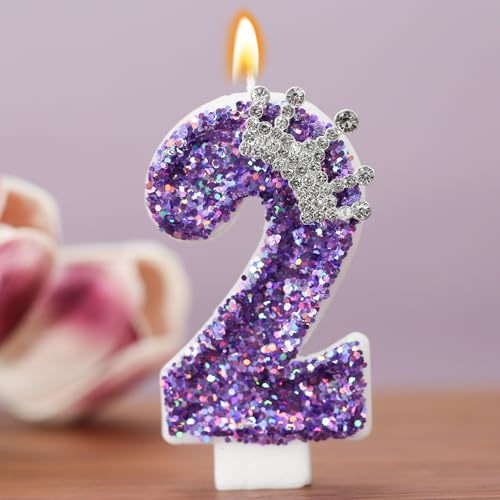 Birthday Number Candles,Purple Crown Birthday Candles for Cake,Glitter Number 12 Candle Cake Topper with Sequins for Anniversary Celebrations Supplies (Number 12)