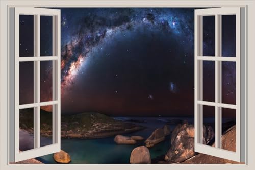 JVERF - JZZA24199 Milky Way Sky Coast Night| Self-Adhesive Open Window Wall Sticker