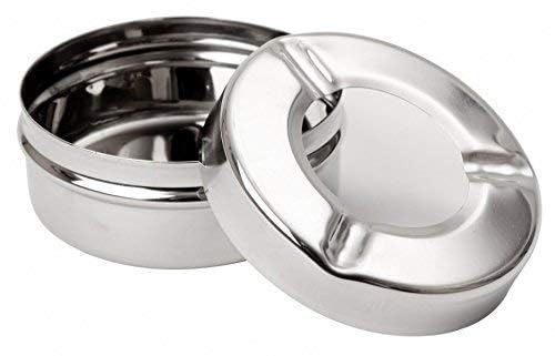 Picfest Stainless Steel Lid Cigarette Ash Holder Tray for Home, Office and Bar- Set of 1