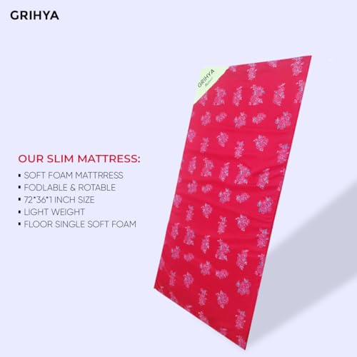 GRIHYA Affordable Foam Mattresses Under 1000 Soft Foam Mattress, Foldable, Light Weight Floor and Portable Single Size Mattress (72”36”1”) (RED, Small Single)