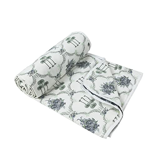 TIQH 100% Soft Muslin Cotton Dohar with Pure Cotton Flannel Filling Soft Touch Reversible Lightweight Blanket/Dohar (Double Bed)