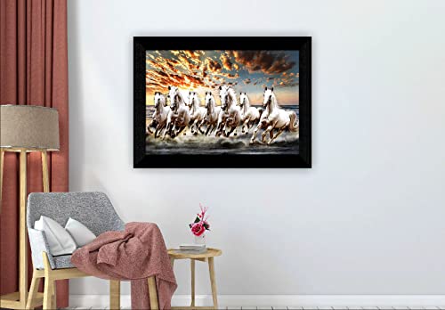 SAF Pack of 1 Seven Running horse modern art wall painting with framed for living room 11 inch x 14 inch CANFM31331