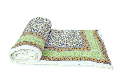 AARMOZY Single Bed Jaipuri Razai Reversible Cotton Green Blanket AC Quilt - Traditional Rajasthani Comforter for Soft and Cozy Sleep Blanket