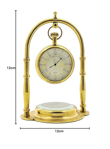 VETERIS Brass Table Clock Nautical Victoria Antique, Desk Clock/Table Clock, with Direction Compass/for, Office, Room, Décor Compass Table Clock Decorative Item, Attractive Item