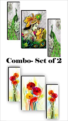 SAF Religious Radhe Krishna UV Textured Painting& Set of 3 Flower Pot UV textured Paintings for living room with frame Painting 12 Inch X 18 Inch SAF-JMS52