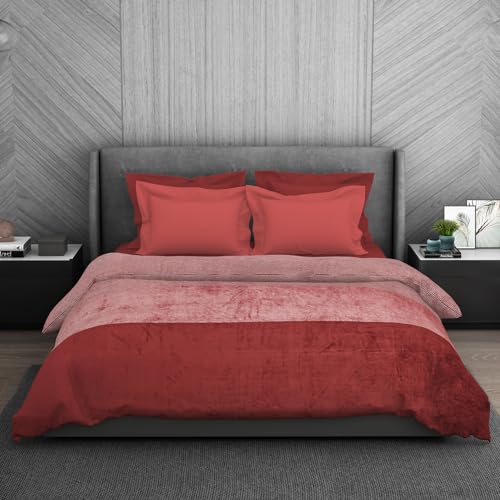 Spaces Polyester 1 Double Mink Blanket (220Cmx240Cm) | 303 GSM Knitted Stripe/Solid Fleece Blanket (Red)- Eden