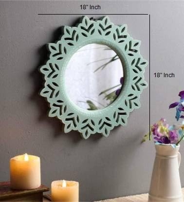 VAS Collection MDF Mirror Frame Fro Wall Decor,Bedroom,Living Room,Bathroom & Hallway(Green,Round)