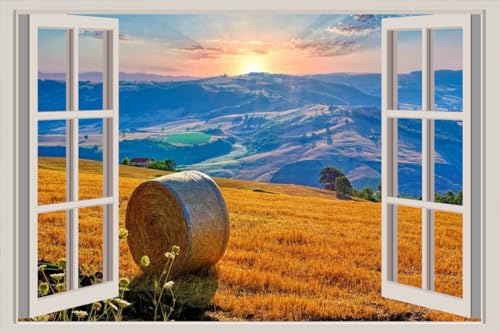 JVERF - JZZA23073 Italy Fields Scenery Sunrises and Sunsets Campania| Self-Adhesive Open Window Wall Sticker