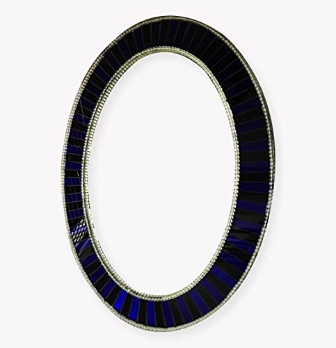 Cheval Glass Beveled Designer Oval Wall Mirror for Home Decor with MSDF and Hooks - (18 X 24 Inches, Blue)