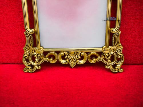 A.M INTERNATIONAL Wooden Carved Wall Mirror Frame Solid Wood, Antique Gold Finish | with Out Mirror | Size 6 * 3 ft