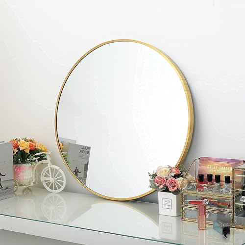 Artistiry Craftsmen Round Wall Mirror I Metal Frame I Modern Design Metal Frame I Bathroom Wash Basin, Bedroom, Drawing Room | HD Clear Image (Gold, 24 Inch)