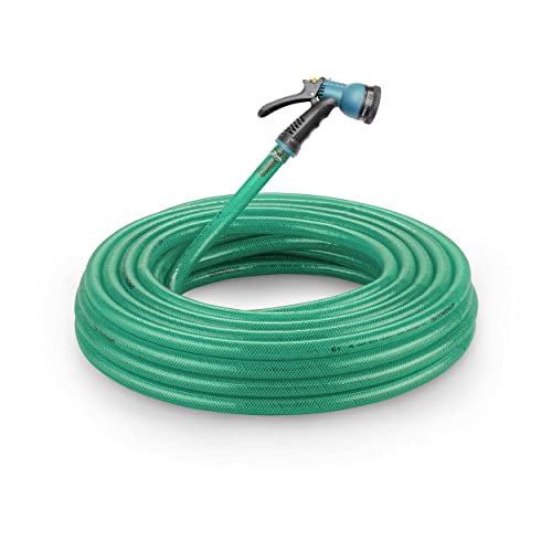 Garbnoire 10 Meter 0.5 inch PVC Heavy Duty Braided Green Garden Pipe | Lightweight, durable & flexible garden hose with garden accessories like hose connector, clamps & water gun (10 M (32.8 Feet))