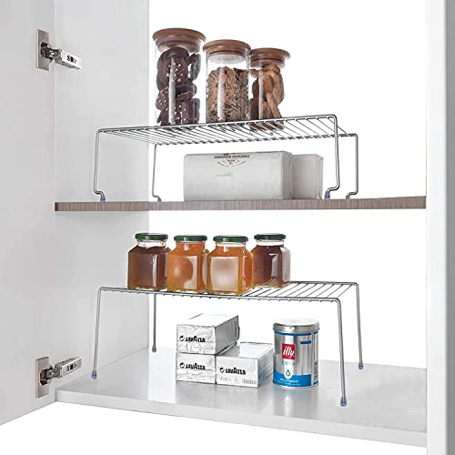 SmartSlide 2 Shelves Stainless Steel Cabinet Shelf (16 to 31 Inch), Expandable & Stackable Counter Spice Racks, Multifunctional Storage Racks for Kitchen, Bathroom, Cupboard & Pantry