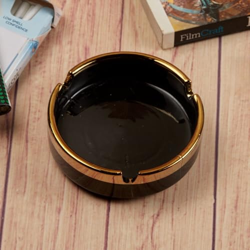 Pakhi Decor Groovy Ceramic Ashtray for Home & Office, Black (10393)