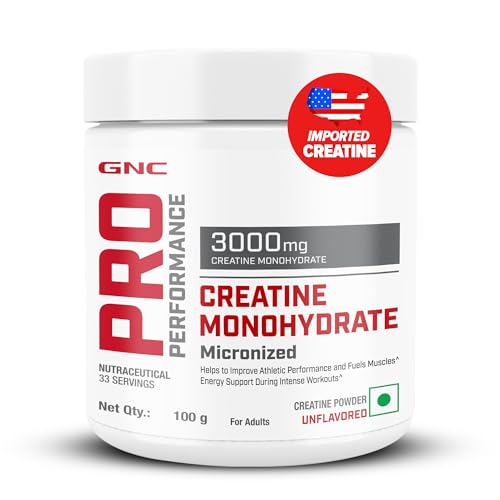 GNC Pro Performance Pure Micronized Creatine Monohydrate | 100 gm | 33 Serving | Instantized | Fuels Muscles | Increase Muscle Mass | Rapid Absorption | Lab Tested | Unflavoured | Boosts Athletic Performance | Imported