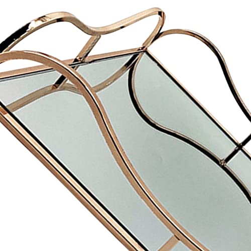 CALANDIS Gold Metal Rectangle Shape Serving/Dressing Table Tray with Mirror Glass