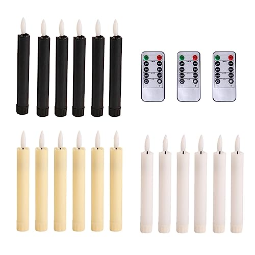 SAZ DEKOR 6X LED Candles 3D Wick Flameless Taper Candles for Wedding Party ivorys White