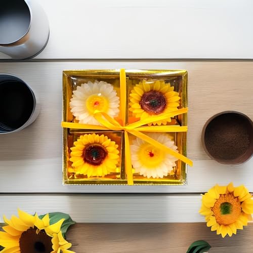 The Decor Affair Set of 4 Beautiful Sunflower-Shaped Wax Floating Candles in Multicolour - Perfect for Home Decor, Diwali Gifting, and New Year Celebrations. (Yellow and White)