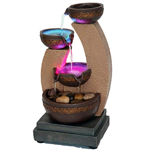 11" H Golden Tiered Bowl Fountain with Color Changing LED Lights with Adapter