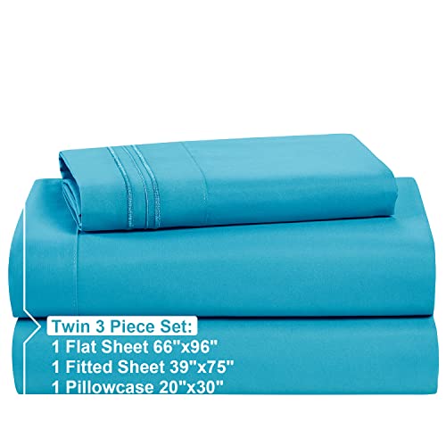 Twin , Beach Blue : Bed Sheet Bedding Set, Twin Single Size, Beach Blue (Teal), 100% Soft Brushed Microfiber Fabric with Deep Pocket Fitted Sheet, 1800 Luxury Bedding Collection, Hypoallergenic & Wrinkle Free Bedroom Linen Set By Nestl Bedding