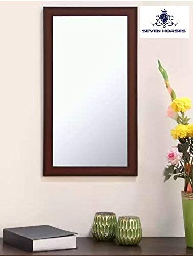 Seven Horses Frame Brown Sunmica Finish Fiber Wood Wall Mirror, Dressing Mirror Solid Premium Brown Water Resistant Synthetic Fiber Wood Made (15X27 Inch)