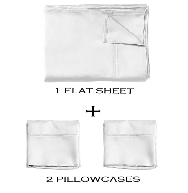 Easy Bedding- 600 Thread Count Flat Bedsheet with 2 Pillow Cover- 100% Cotton Lightweight, Breathable & Eco Friendly 3 PC Bedsheet Set- Soft and Smooth Bedsheet- White Solid, Queen Size