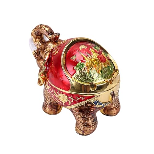 LR Decor E-Shop Elephant Ashtray Car Metal Ashtray for Patio Outside Office Home Use Bedroom Red