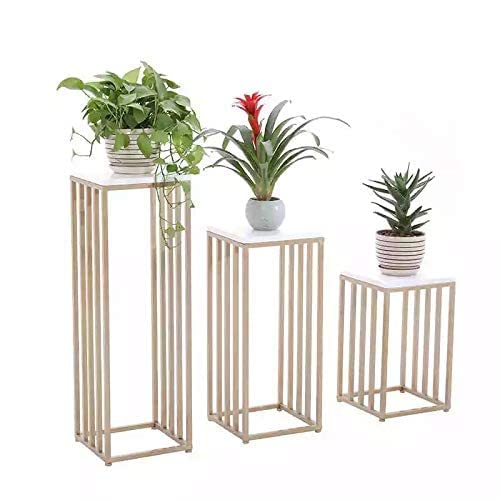 Weston Crafts Wooden Metal Modern Flower Stand, Top Mdf White Metal Floral Pedestal Stand For Wedding Centerpieces, Suitable For Indoor Outdoor Party, (Gold, 22 X 10-Inch), Pack Of 1