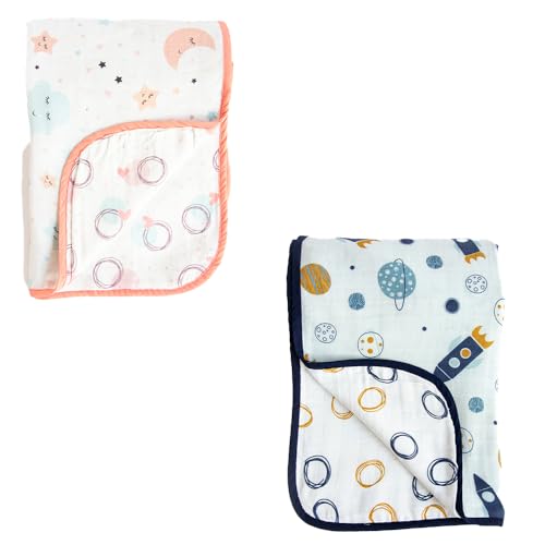 Yellow Doodle in The Sky + Child of The Universe Reversible Muslin Blanket - Adorable Combo for Unisex Baby Ages 0-4 Years