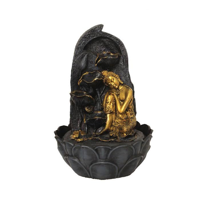 Art N Hub Lord Buddha Home Decorative Water Fountain Best Home and Office Inauguration Gift Items | Built (27 x 27 x 39 CM | Grey Golden)