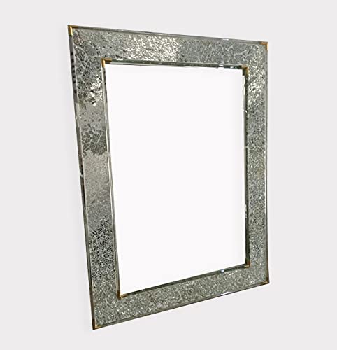 Cheval Glass Beautifully Engraved Designer Rectangular Wall Mirror with Silver Frame - (24 X 24 Inches, Silver)