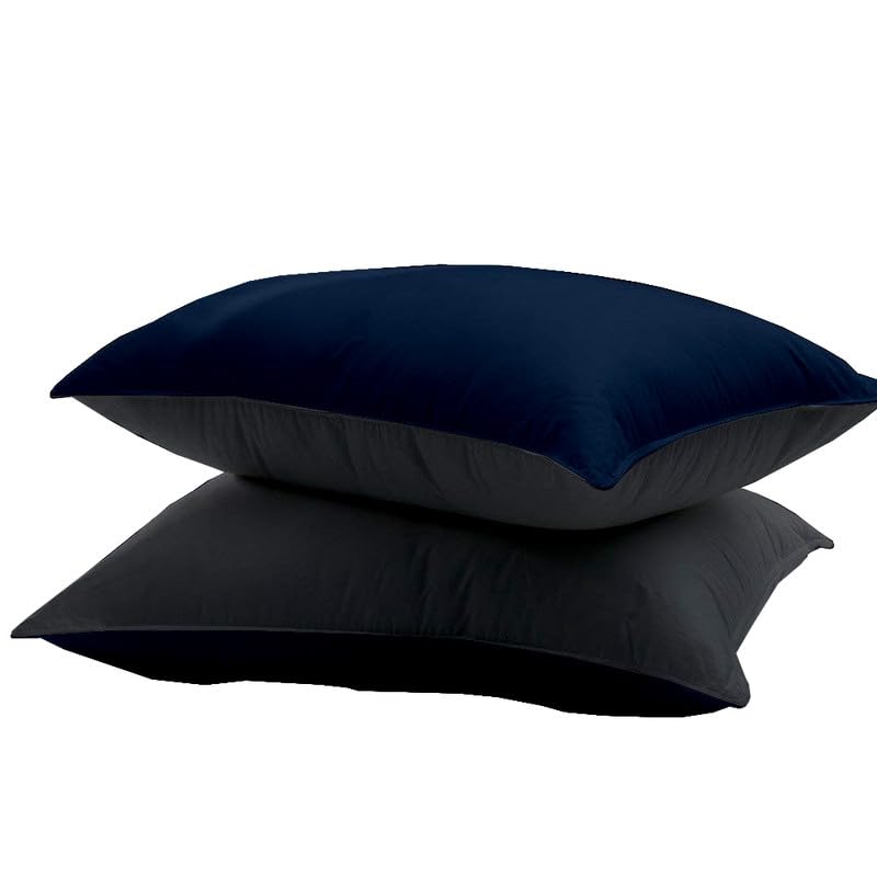 ARLinen Soft Pillow for Sleeping - Micro Fiber Filled Navy Blue and Dark Grey Cotton Pillow Takiya Combo Set of 2 for Bed Room - 20 x 30 Inch Size Pillow Set of 2 for Sleeping