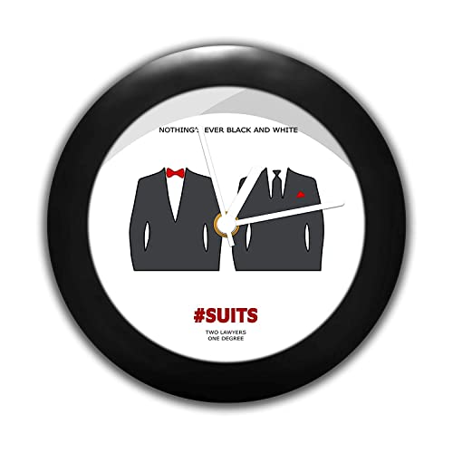 Epic Stuff - Suits- Black and White Design Plastic Round Table Clock (Without Numbering) - Best Gifts for Suits Fans/Suits Fandom/Best Accessories for Home and Office Decor