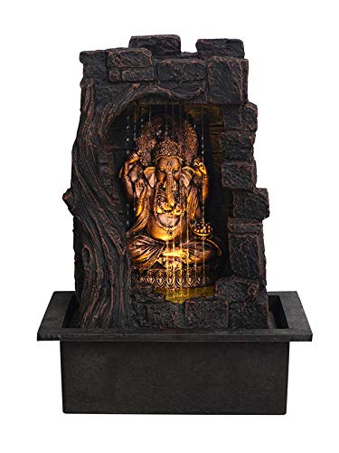 ARTINEST Polyresin Golden Brown Ganesha one Step Indoor Table Top Water Fountain with Adjustable Speed Control(Size: 31*42*23 cm)