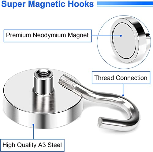 AJSCOP Magnetic Hooks Heavy Duty, 80 LBS Neodymium Magnet Hooks for Home, Kitchen, Workplace, Office, Garage and Indoor Hanging (12)