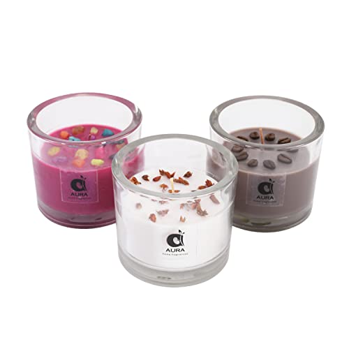 AURA Thick Wall Glass Aromatic Candles - Set of 3 (Berry Berry, Chocolate & Anti Tobacco)