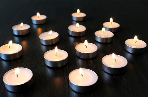 UEENLITE Tealight Wax Candles - Long-Lasting, Unscented, Bulk Pack for Home Décor and Relaxation - Eco-Friendly, Smokeless Tea Lights - Parties, and Spa Ambiance Burn time 5-6Hour - Set of 100