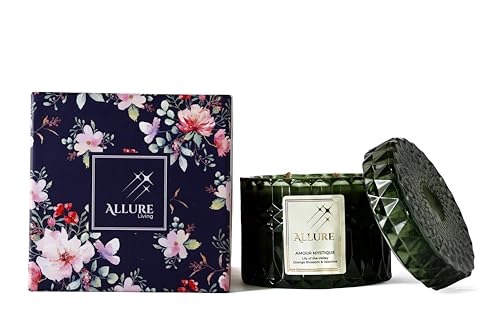 Allure Living Amour Mystique Lily of The Valley Orange Blossom & Jasmine Candles | 2 Wick Candle |Up to 30 Hours Burning Time | Natural Soy Wax | Aromatherapy Aesthetic Scented Candle |Pack of 3