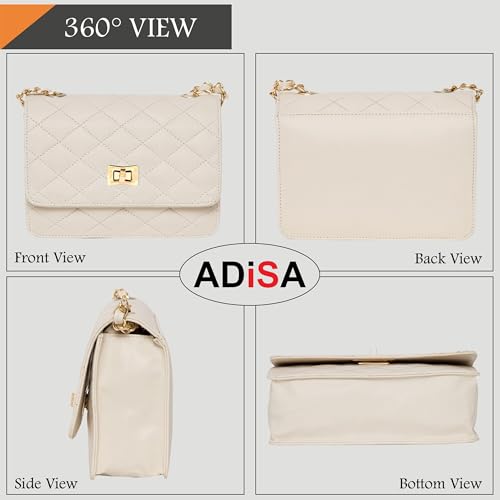 ADISA Women's Girls Quilted Cross Body Sling Bag (SL5059-Off White)