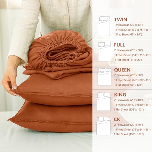 S VICTORY SYMBOL 100% French Natural Linen Bedding Sheet Sets,Deep Pocket Sheets,Ultra Soft Durable Luxurious Stone Washed Flax 4 Pieces Sheets Set(Caramel,California King)