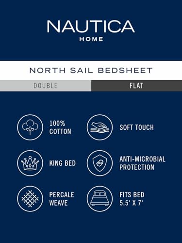 NAUTICA Super Soft 100% Cotton King Bedsheet and 2 Pillow Covers -3pc Set (northsail) Stripe-Blue/Black