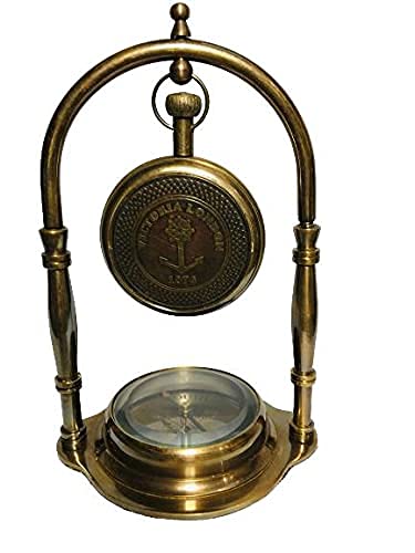 NAUTICAL COLLECTION Antique Brass Desk and Hanging Clock for Home and Office Decoration- Brass (15 x 7.6 x 15.2 CM) - Brown