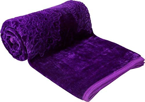 SoftTouchy 500 TC Polyester Micro-Mink Warm Ultra Super Soft Floral Ac Mink Solid Mink Double Bed Blanket (Purple, Double 87x85 Inch)