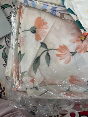 DHANSAMPATTI Fashion Lily Soft Glace Cotton Bedsheet with Two Pillow Case | White Green and Peach | 90 X 100 in