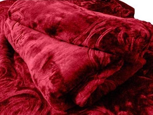 MITUL Fashion Super Soft Mink Double Bed Blanket/Silky Soft Floral Double Bed Embossed Mink Blanket for Winters/Mink Blankets Double Bed for Winter/Double Bed Blanket (Maroon_90x90 inch)