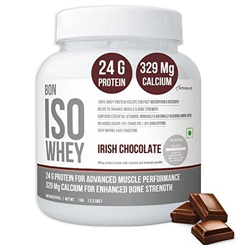 Bon ISO Whey 100% Protein Isolate |1 kg, 33 Servings|Muscle Strength & Bone Health|24g Protein,329 mg Calcium,5.5g BCAA, Essential Vitamins eetc|For All Gender| Athletes, Sports, Fitness Enthusiasts