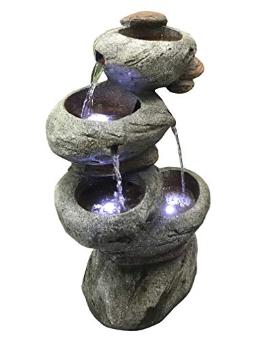 4-Tier Stone Fountain with 3 Cool White LED Lights