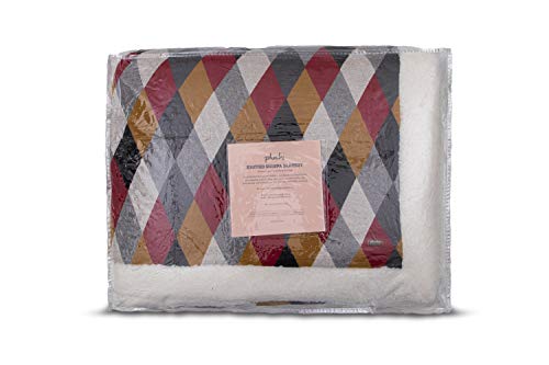 Pluchi Rainbow Cotton Knitted Double Bed Blanket Layered with Warm Sherpa Fabric in Multicolor (229 cm x 254 cm)